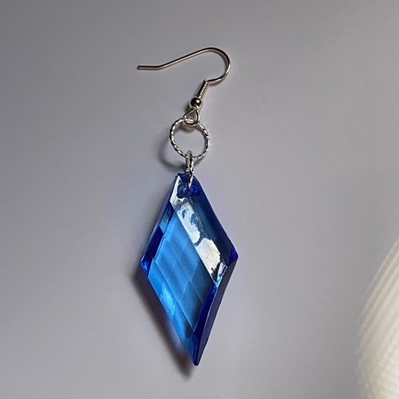 Hand Crafted Blue Diamond Earrings Dangle Diamond-Shaped Acrylic Retro New Wave - Picture 4 of 6